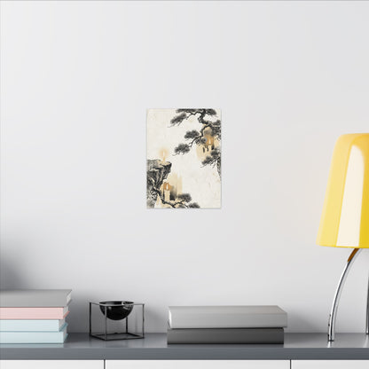 Japandi Pine Tree in Candlelight | Japanese Pattern Canvas Art
