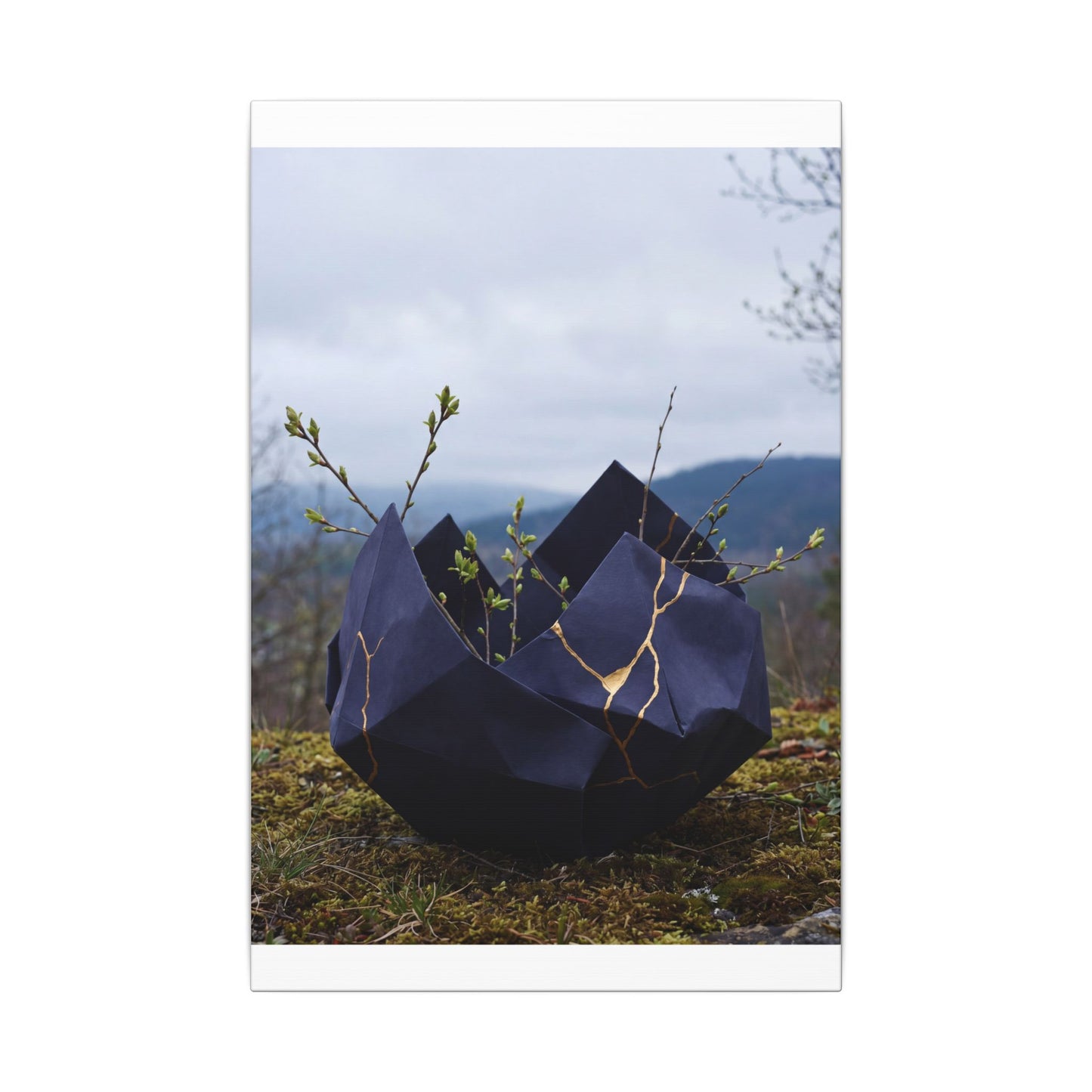 Paper Fold Canvas Art | Spring Kintsugi Gold Repair Art