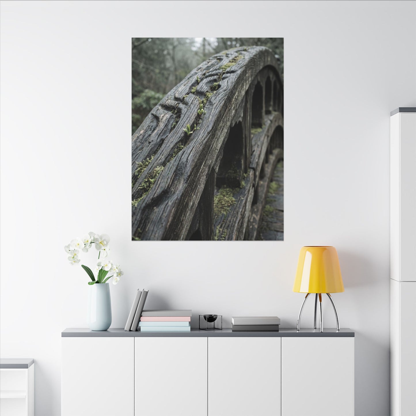 Overcast Wooden Bridge Canvas Art - Japandi Kanso