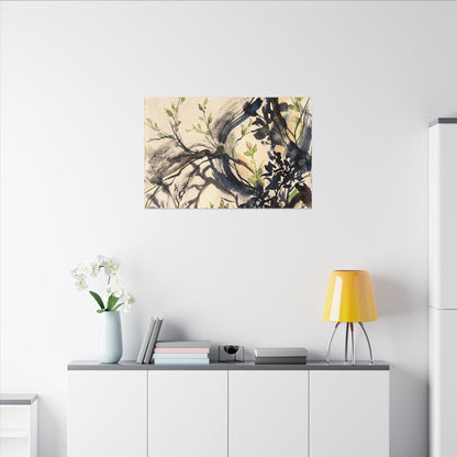 Ma Shadow Play Canvas Art - Dark Japandi Charcoal Ink
