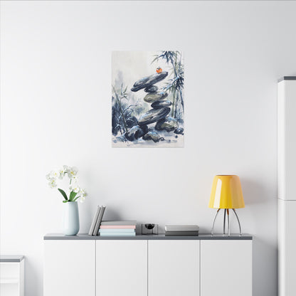 Zen River Stones in Moonlight | Sumi E Canvas Art