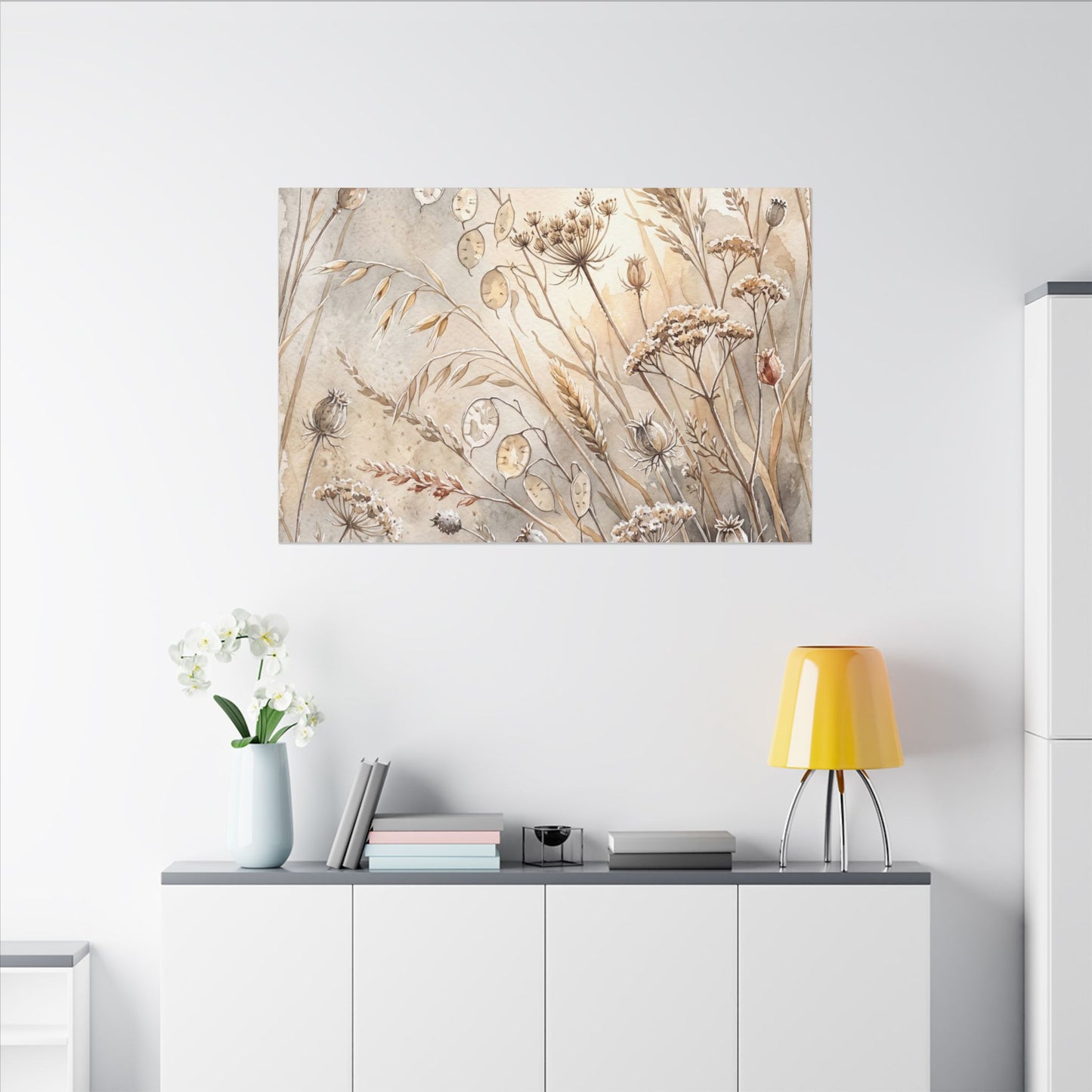 Winter Dried Flowers Watercolor Canvas Art | Warm Decor