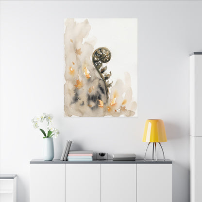 Fern Unfurling Watercolor Canvas Art | Earthy Japandi Art