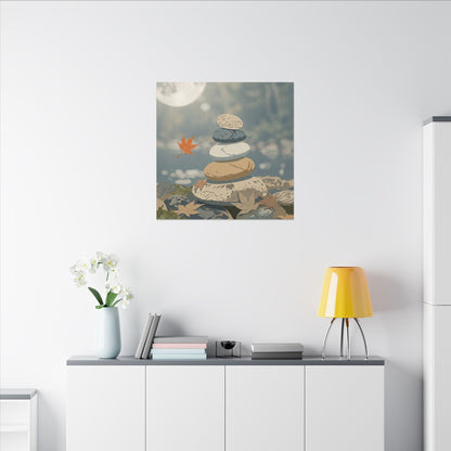 Warm River Stones Canvas Art - Japanese Pattern Japandi