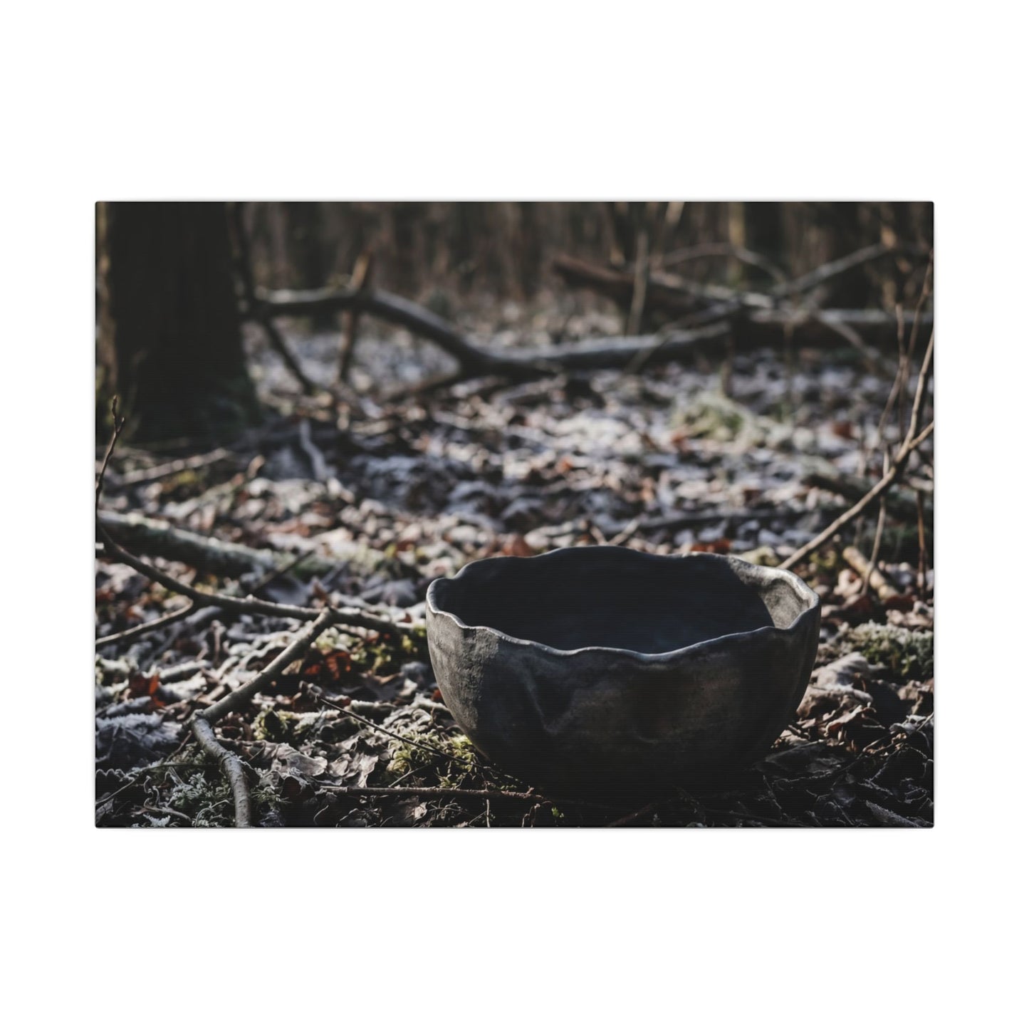 Dappled Ceramic Bowl Canvas Art - Dark Japandi Kanso Art Print