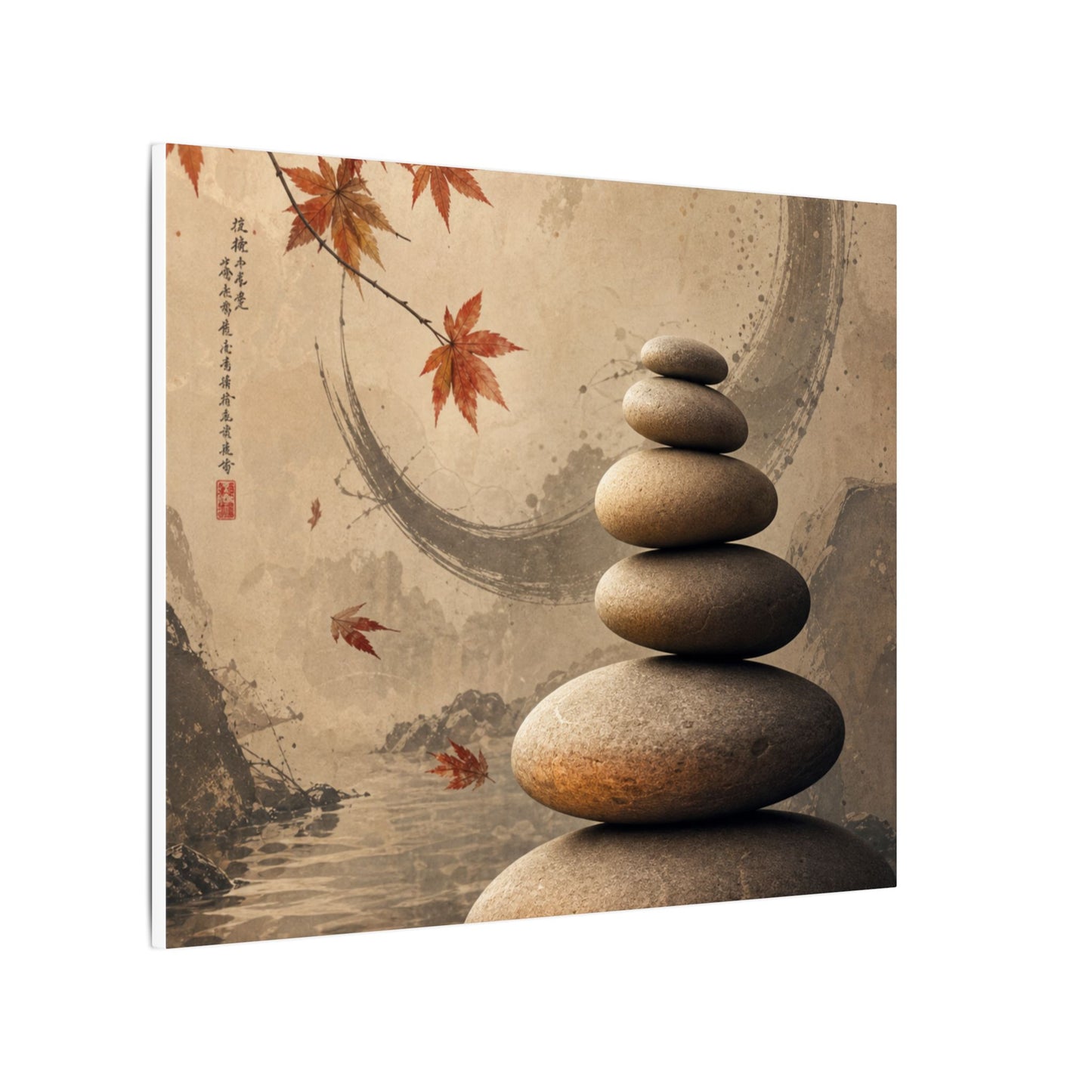 Japandi River Stones in Candlelight | Japanese Pattern Canvas Art