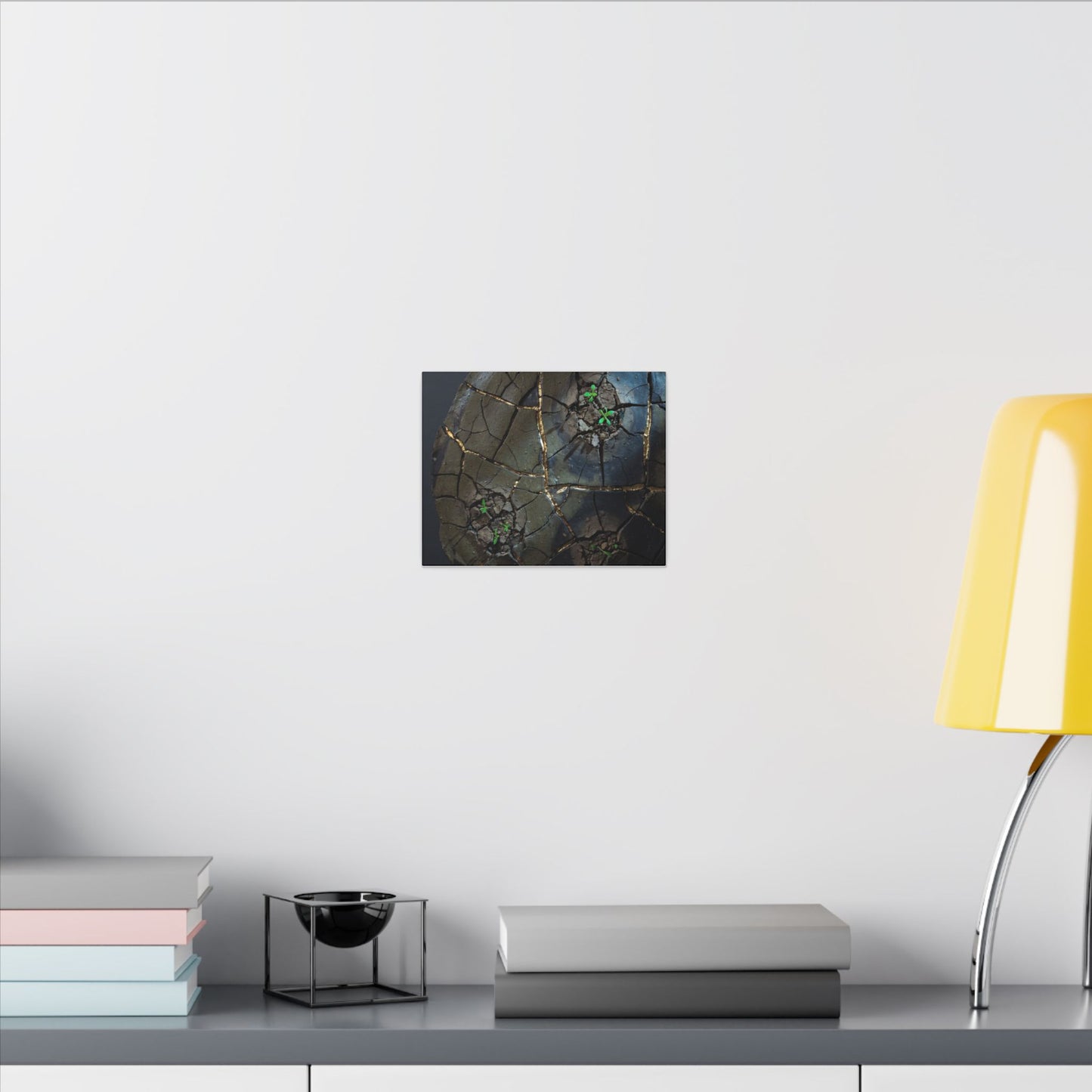 Dark Japandi Cracked Earth in Moonlight | Moody Minimal Canvas Art