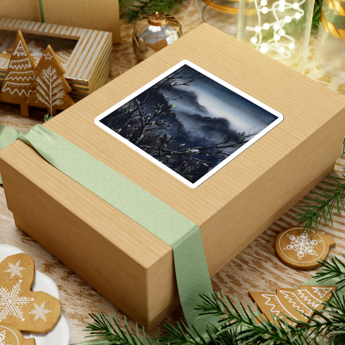 Shibui Mountain Mist Sticker - Dark Japandi Dark Texture Art Print