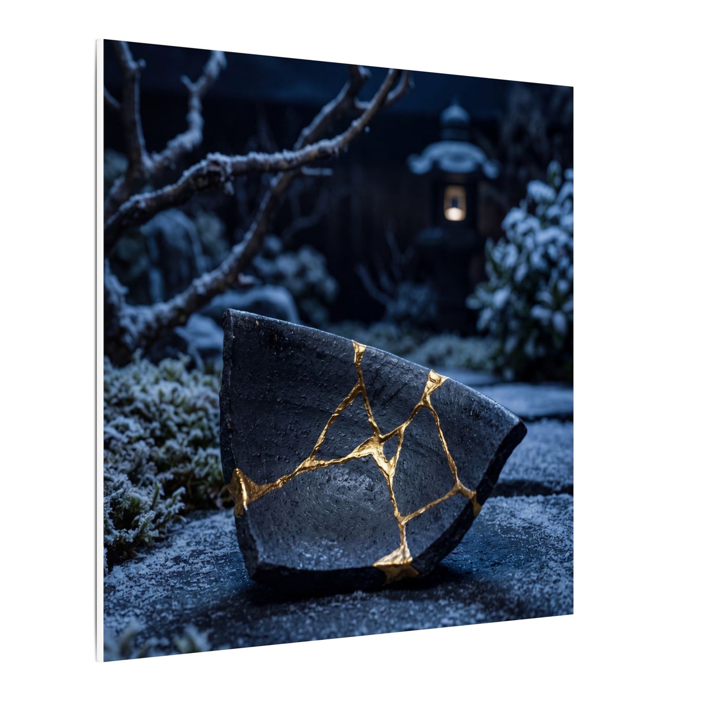 Moonlit Garden Winter Canvas Art | Kintsugi Artful Design