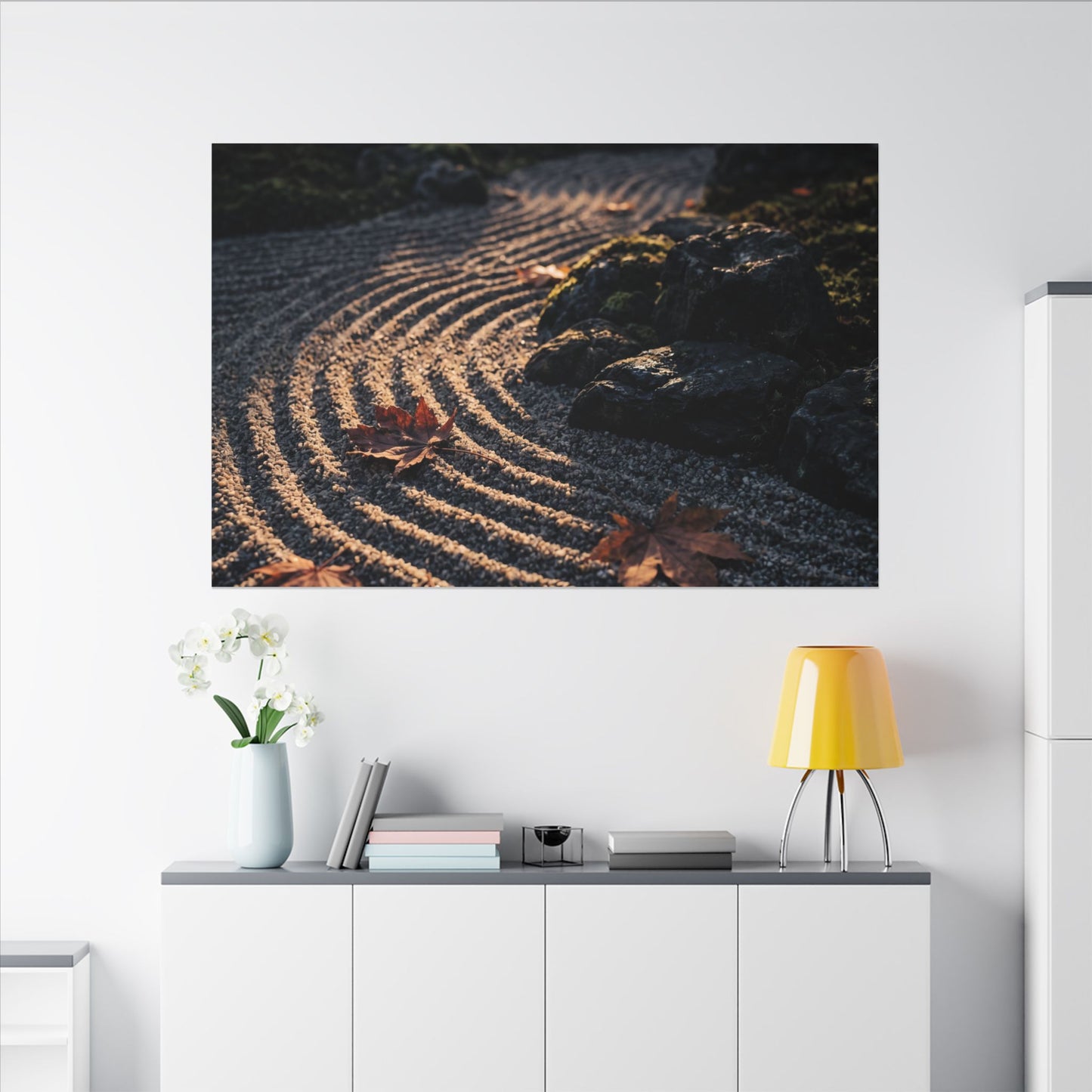 Rock Garden Moody Minimal Canvas Art | Bold Dark Japandi Art