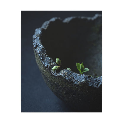 Dark Japandi Ceramic Bowl in Moonlight | Moody Minimal Canvas Art