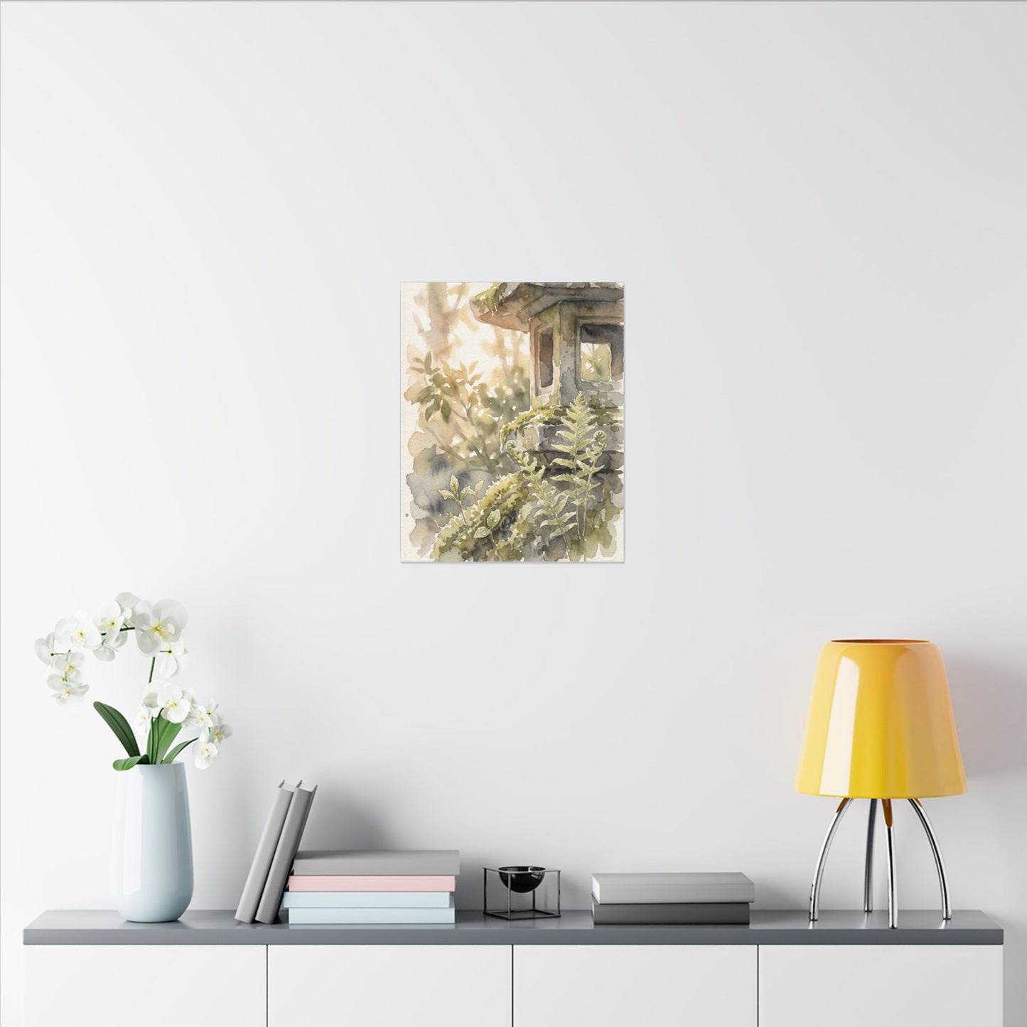 Earthy Stone Lantern Canvas Art - Watercolor Japandi