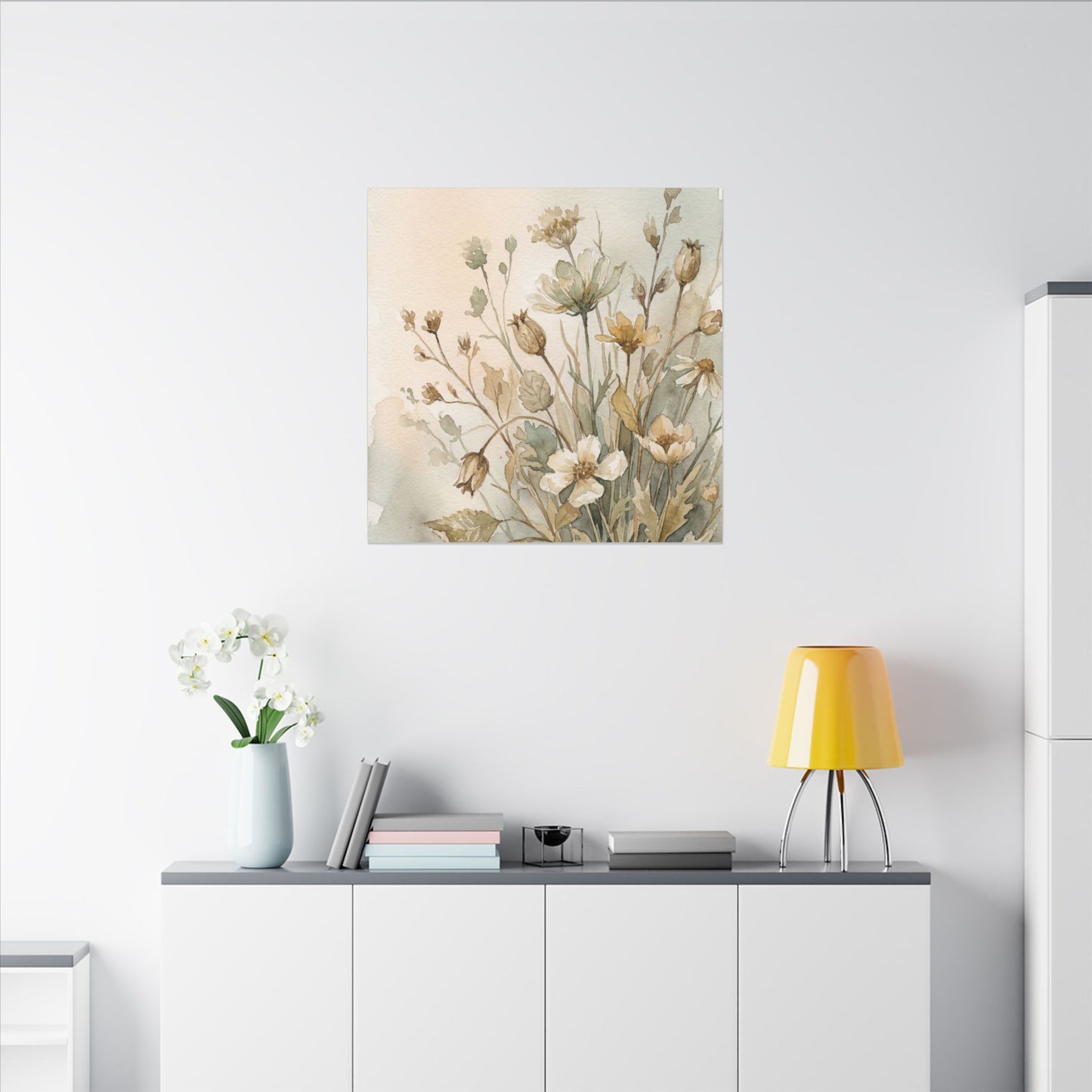 Summer Dried Flowers Watercolor Canvas Art | Elegant Decor