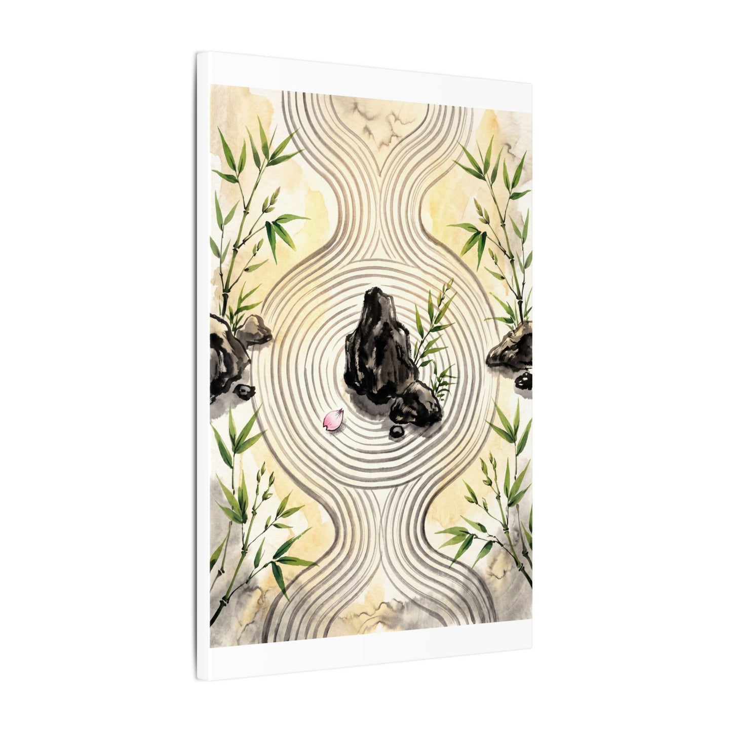 Zen Rock Garden in Golden Hour | Sumi E Canvas Art