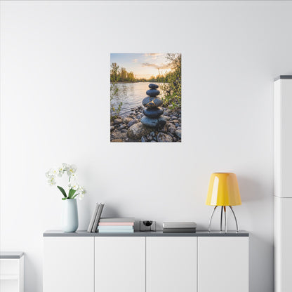Kintsugi River Stones in Golden Hour | Gold Vein Canvas Art
