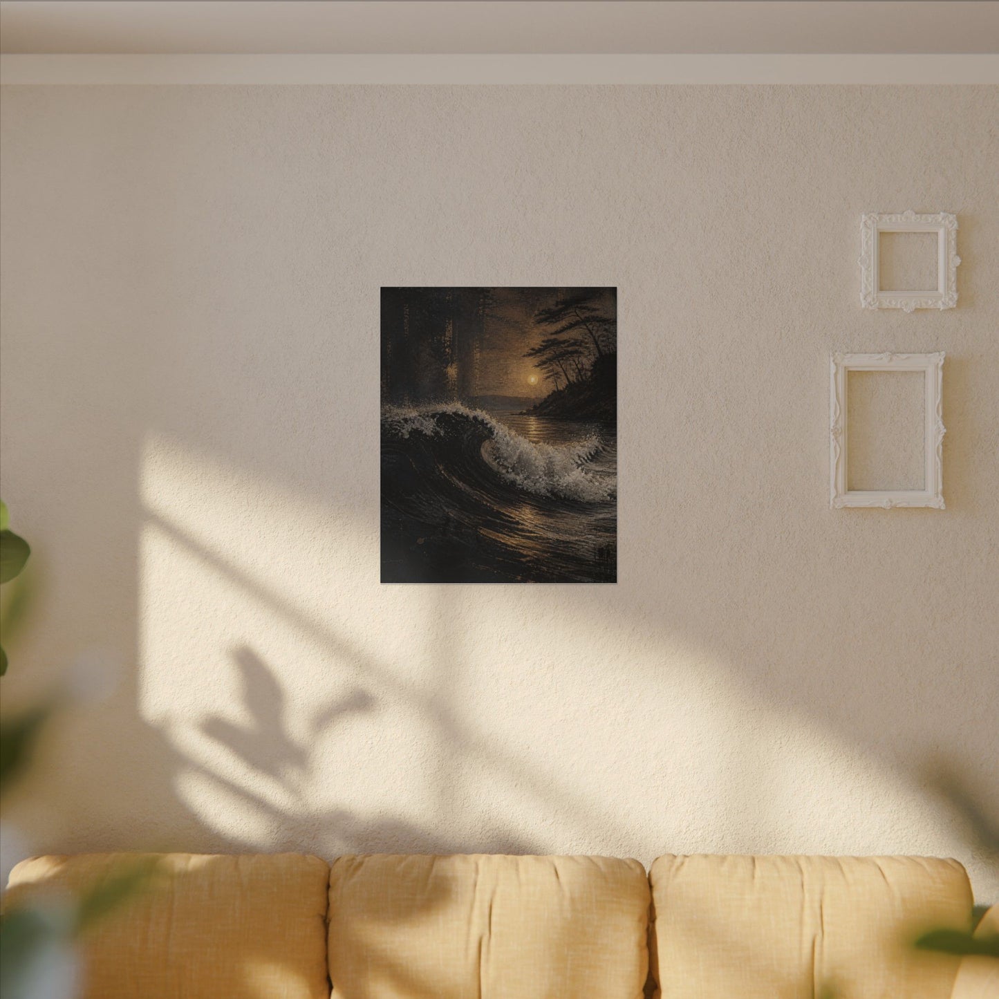 Ocean Wave Dark Texture Canvas Art | Bold Dark Japandi Art
