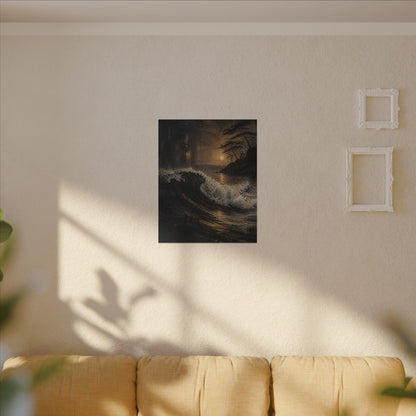 Ocean Wave Dark Texture Canvas Art | Bold Dark Japandi Art