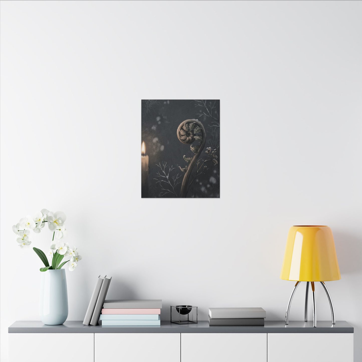 Candlelight Fern Unfurling Canvas Art - Japandi Ma