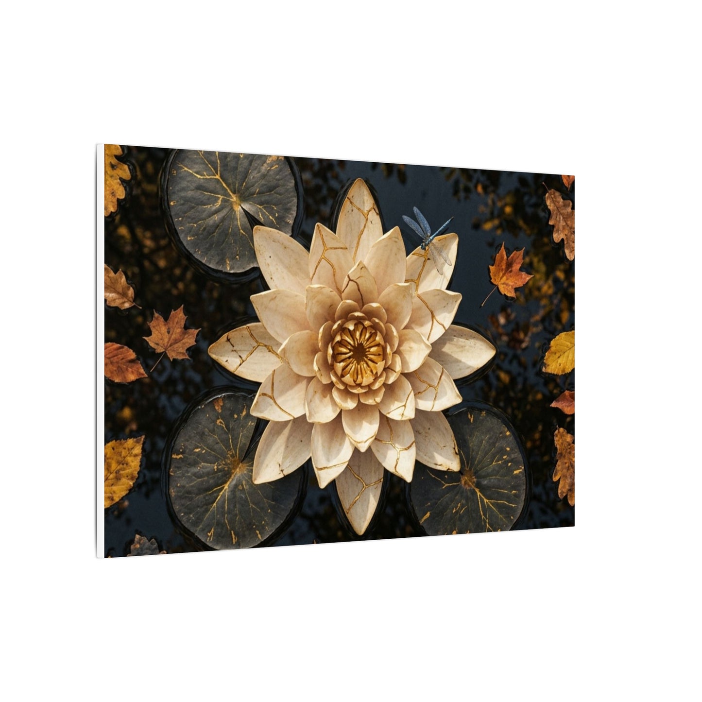 Kintsugi Lotus Flower in Dappled | Gold Repair Canvas Art