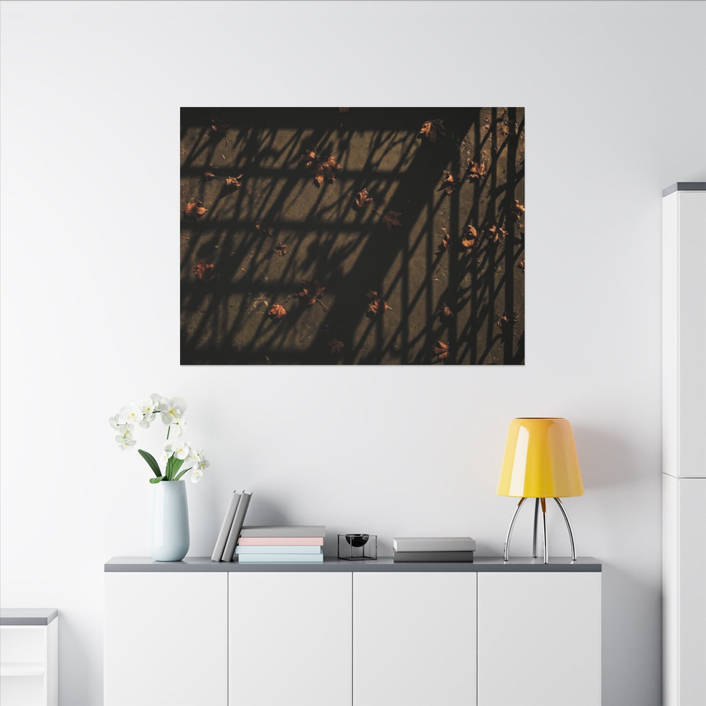 Shadow Play Canvas Art | Autumn Dark Japandi Moody Minimal Art