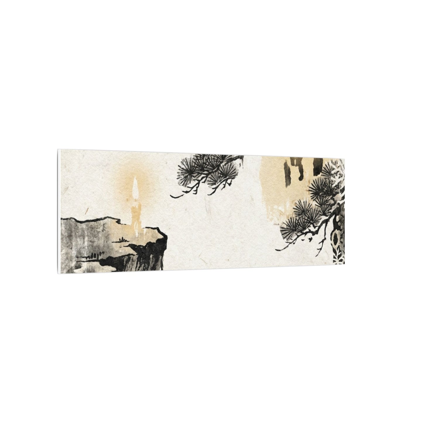 Japandi Pine Tree in Candlelight | Japanese Pattern Canvas Art