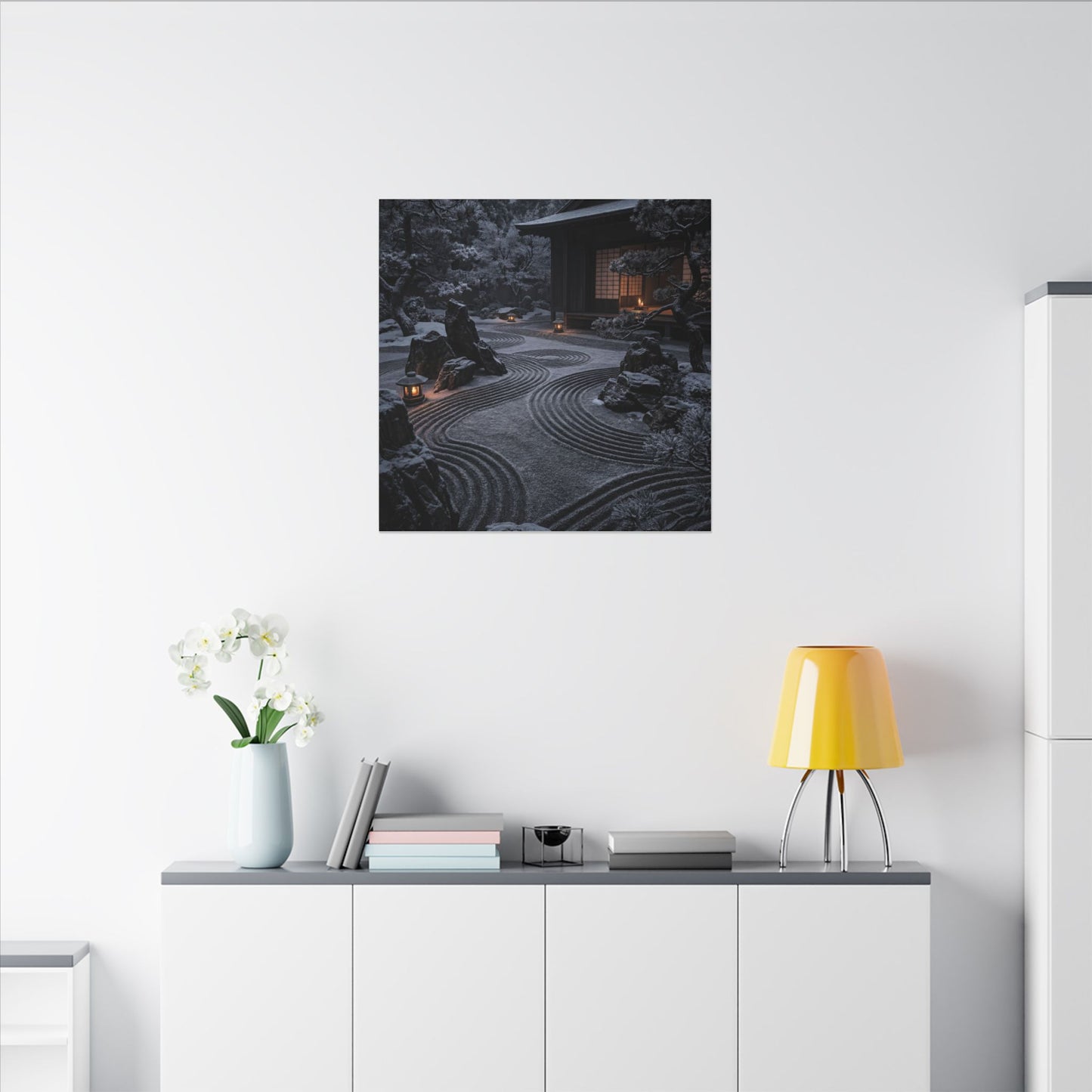Candlelight Rock Garden Canvas Art - Dark Japandi Fukinsei