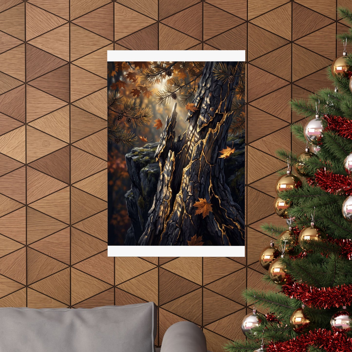 Pine Tree Autumn Wall Art Print | Kintsugi Beautiful Design