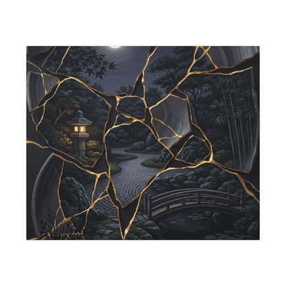 Kintsugi Moonlit Garden in Golden Hour | Gold Repair Canvas Art