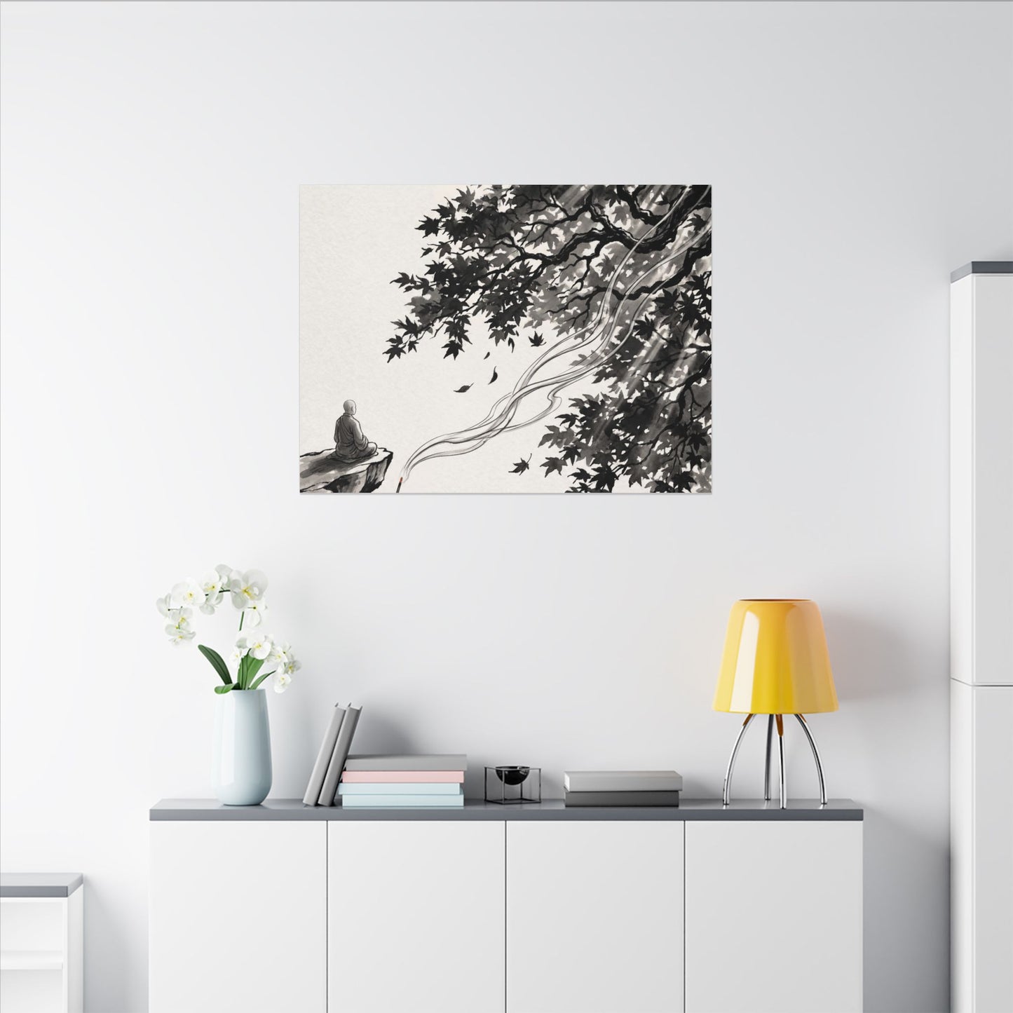 Serene Incense Smoke Canvas Art - Ukiyo E Inspired Zen