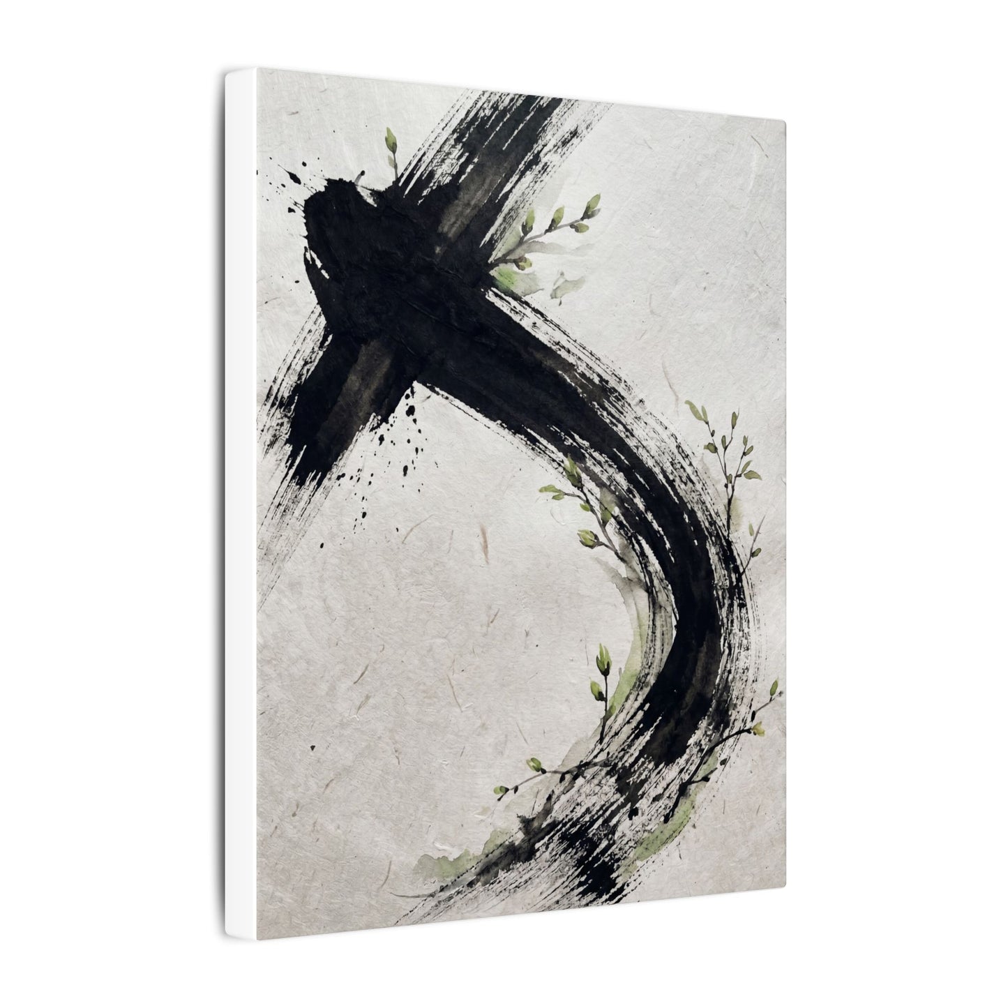 Ink Brushstroke Spring Canvas Art | Dark Japandi Sophisticated Design