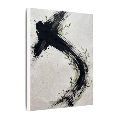 Ink Brushstroke Spring Canvas Art | Dark Japandi Sophisticated Design