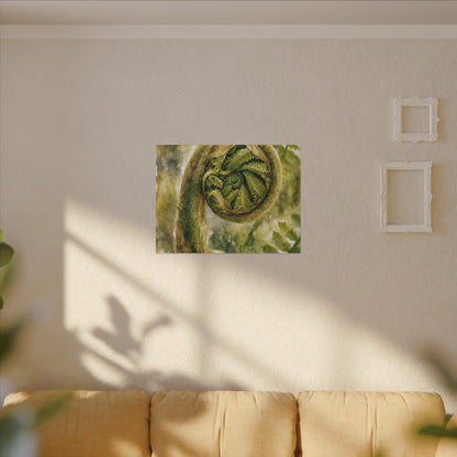Japandi Fern Unfurling in Dappled | Watercolor Canvas Art
