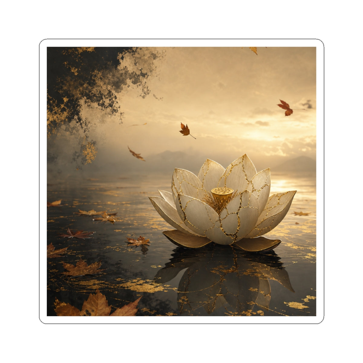 Lotus Flower Sticker | Autumn Kintsugi Gold Vein Art
