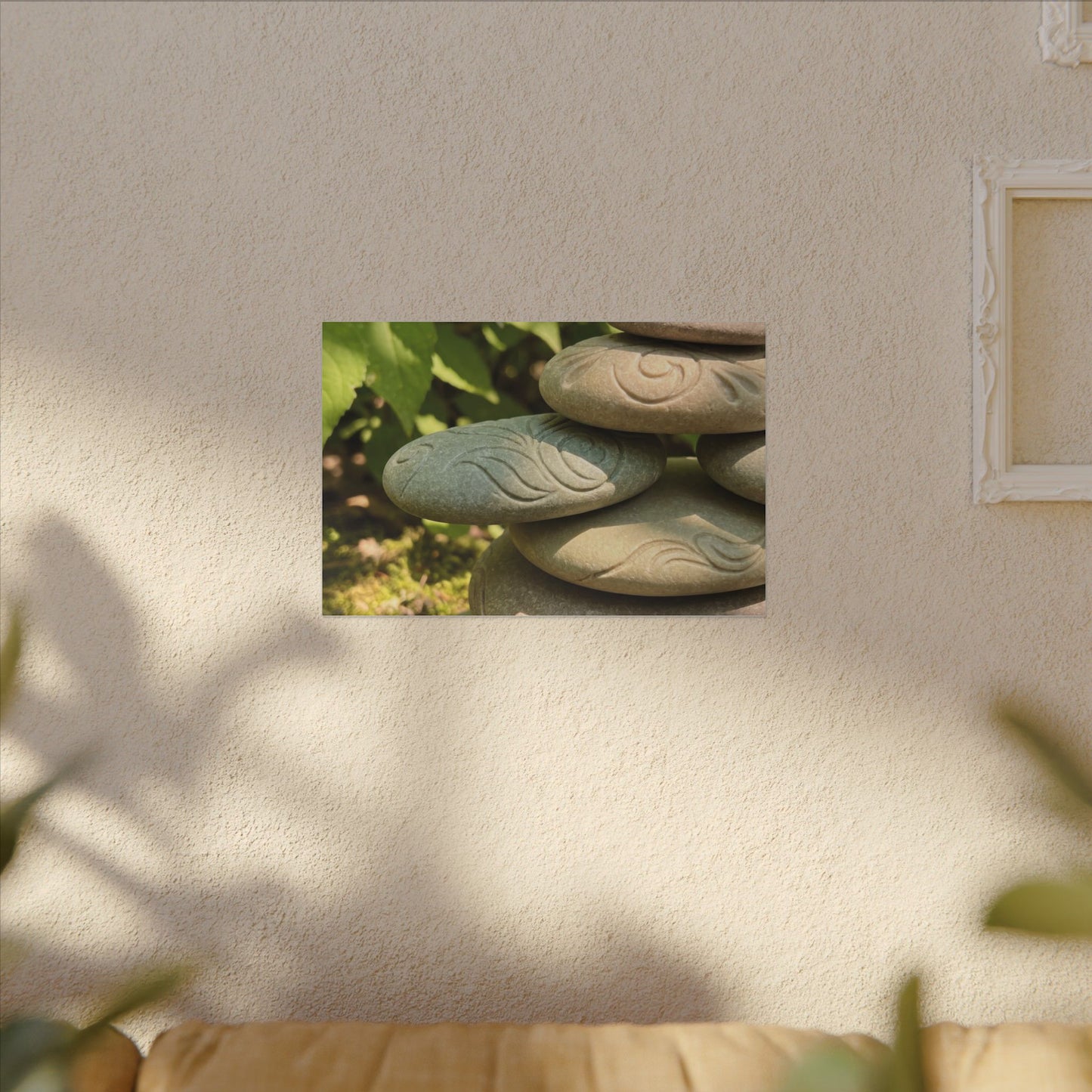 River Stones Summer Canvas Art | Japandi Earthy Design
