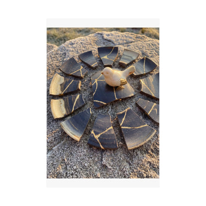 Kintsugi Broken Pottery in Golden Hour | Gold Repair Wall Art Print