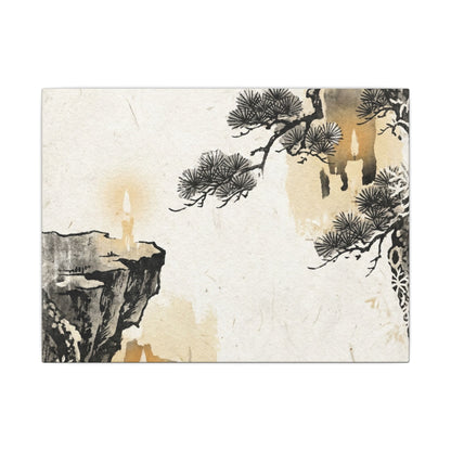 Japandi Pine Tree in Candlelight | Japanese Pattern Canvas Art