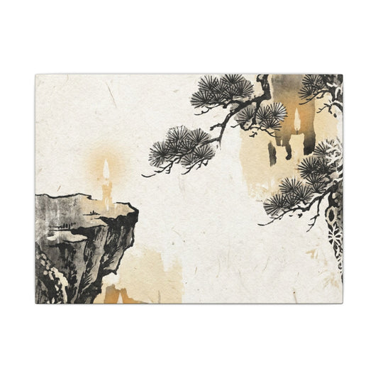 Japandi Pine Tree in Candlelight | Japanese Pattern Canvas Art