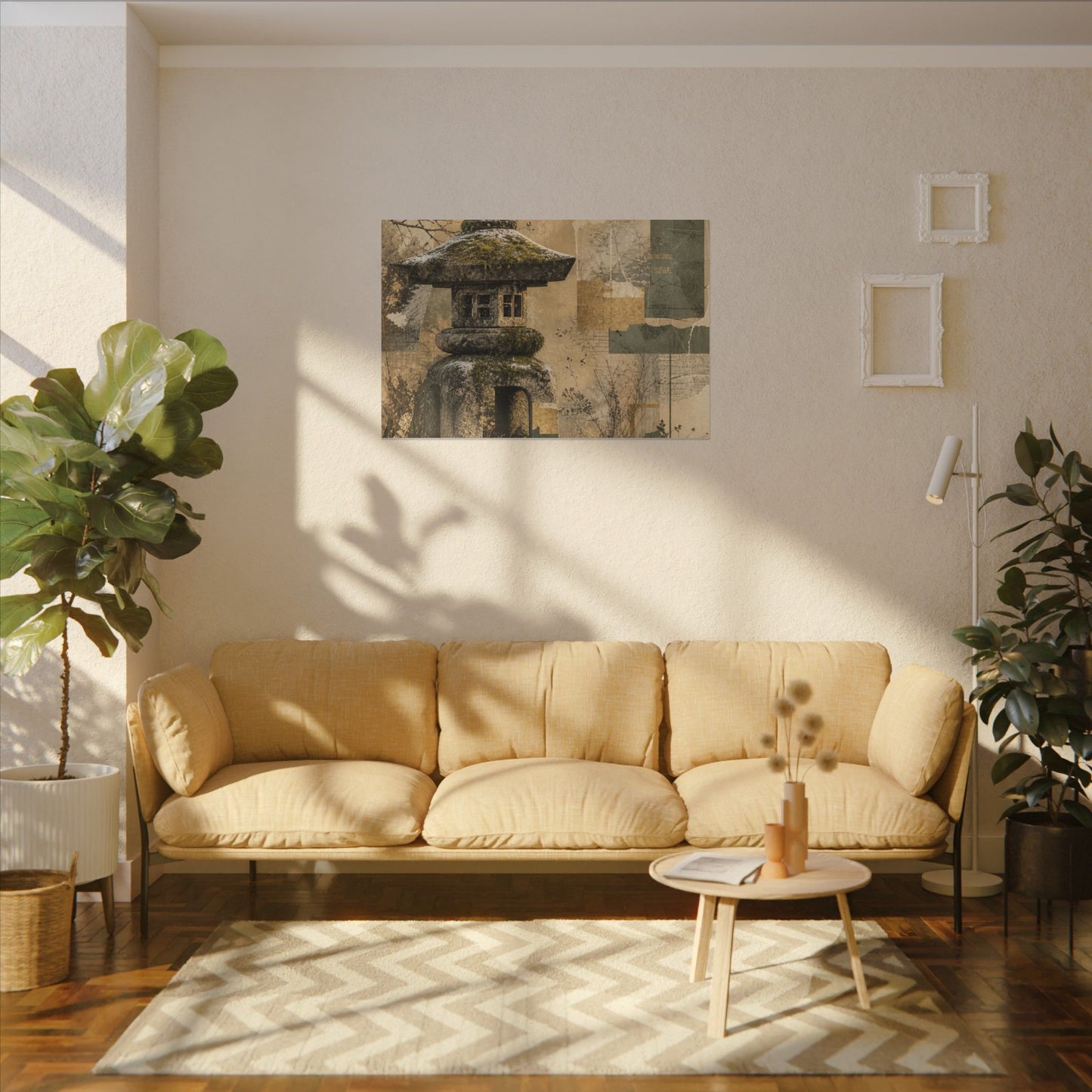 Elegant Stone Lantern Canvas Art - Texture Japandi