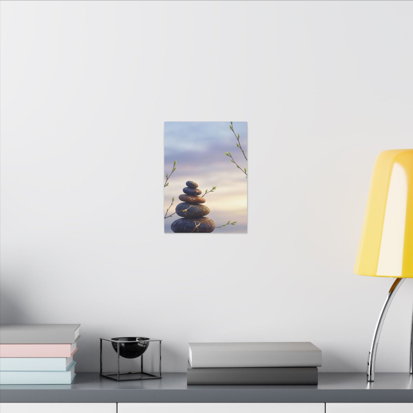 Spring River Stones Gold Vein Canvas Art | Philosophical Decor