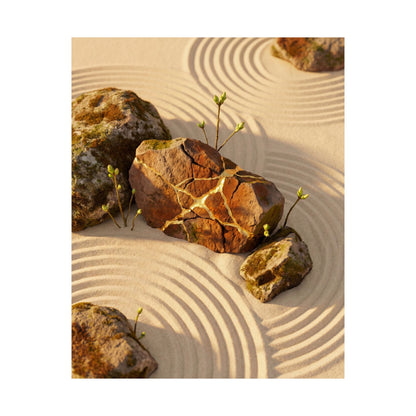 Rock Garden Crackle Gold Wall Art Print | Resilient Kintsugi Art
