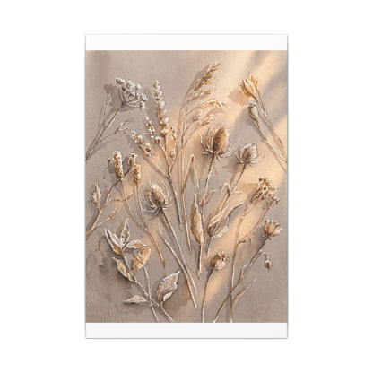 Japandi Dried Flowers in Golden Hour | Watercolor Canvas Art