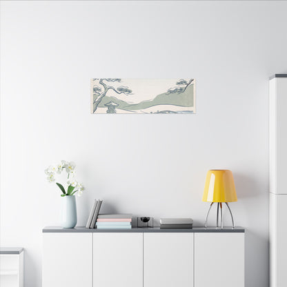 Japandi Moonlit Garden in Moonlight | Minimal Line Canvas Art