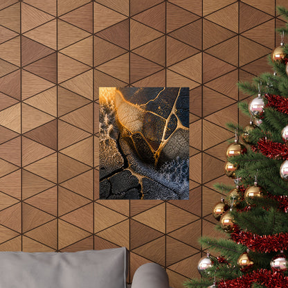 Kintsugi Cracked Earth in Golden Hour | Gold Repair Wall Art Print
