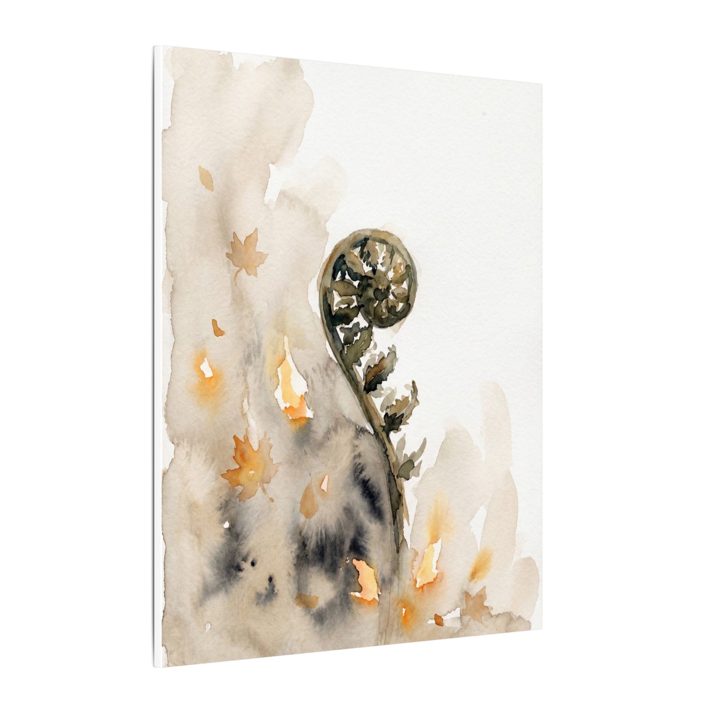 Fern Unfurling Watercolor Canvas Art | Earthy Japandi Art