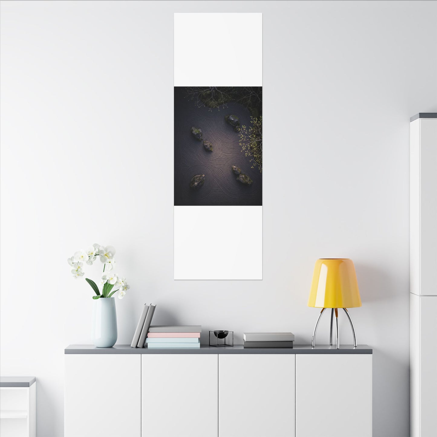 Dark Japandi Rock Garden in Dawn | Shadow Zen Canvas Art