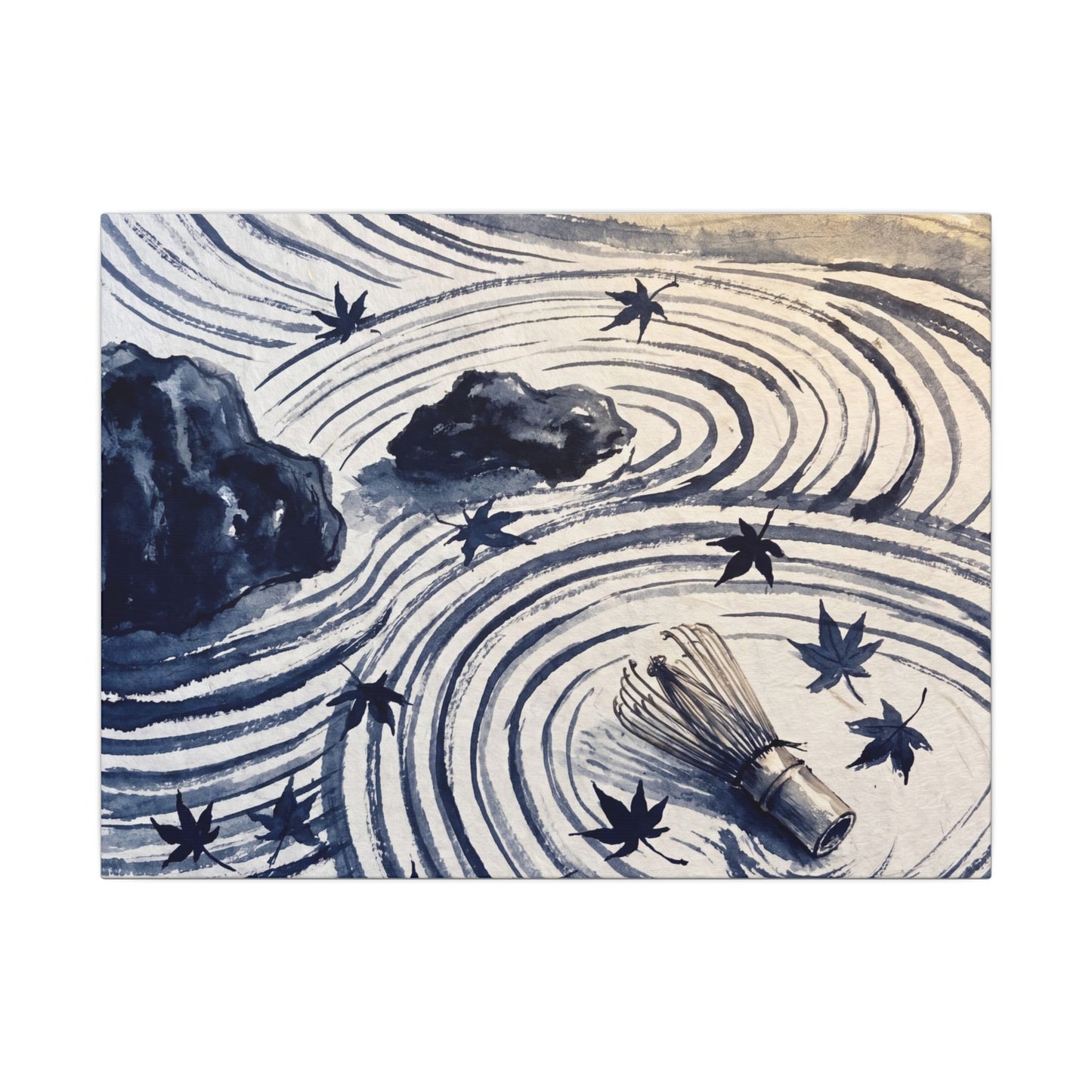 Zen Rock Garden in Golden Hour | Sumi E Canvas Art