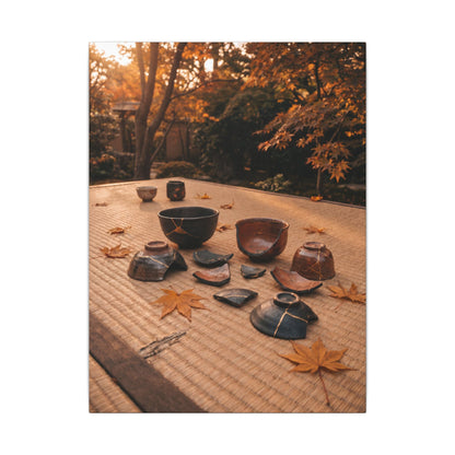 Golden Hour Tea Ceremony Canvas Art - Kintsugi Shibui
