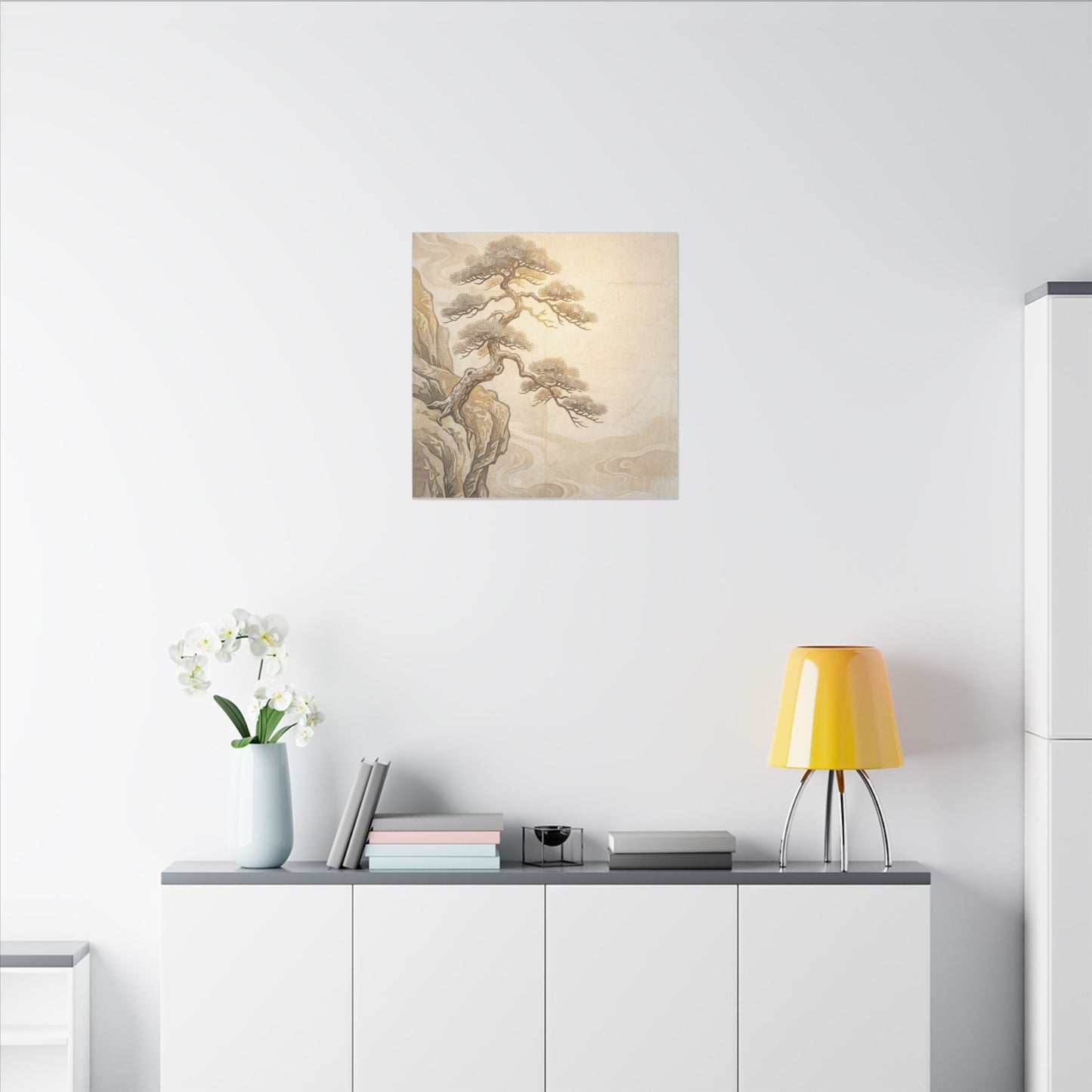 Winter Pine Tree Japanese Pattern Canvas Art | Elegant Decor