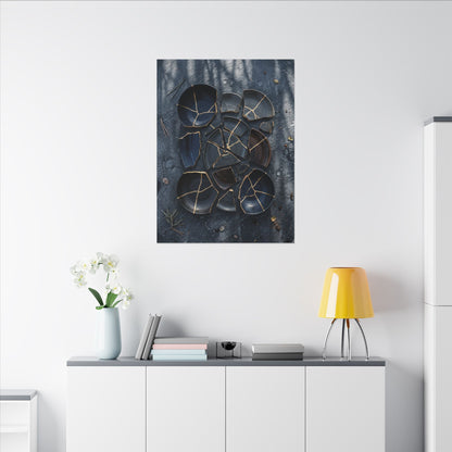 Dark Japandi Broken Pottery in Dappled | Shadow Zen Canvas Art