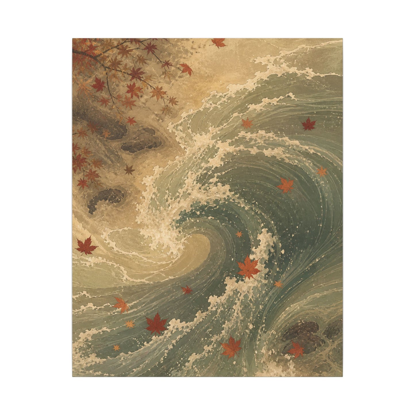 Japandi Ocean Wave in Candlelight | Japanese Pattern Canvas Art